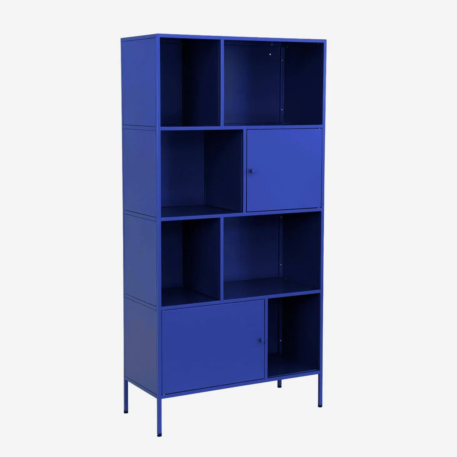 Boekenkast met 8 vakken en 2 deurtjes van metaal, industrieel