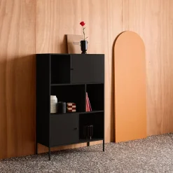 Boekenkast met 6 vakken en 2 deurtjes van metaal, industrieel