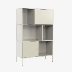 Boekenkast met 6 vakken en 2 deurtjes van metaal, industrieel