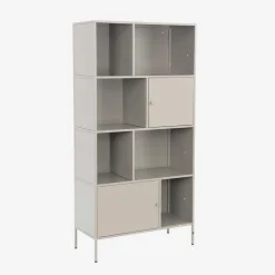 Boekenkast met 8 vakken en 2 deurtjes van metaal, industrieel