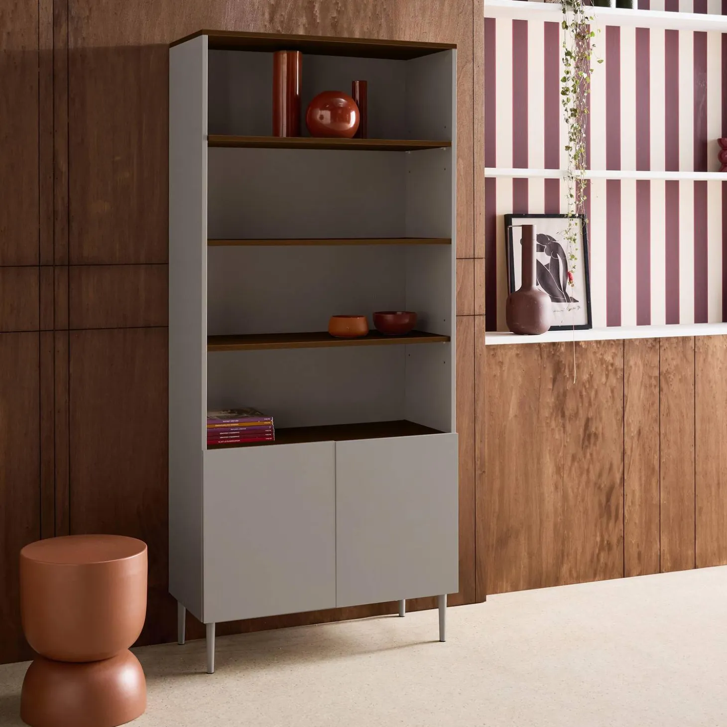 Boekenkast 6 niveaus metaal en houtdecor