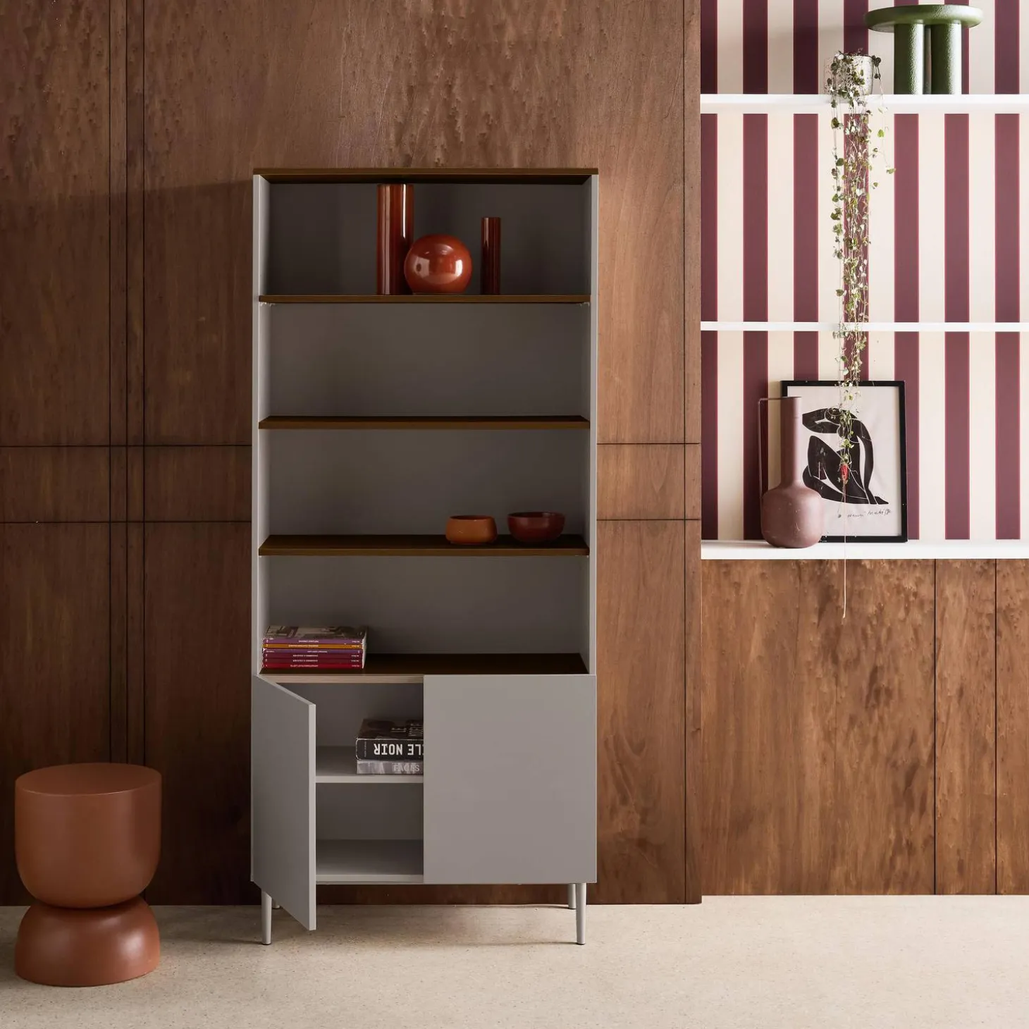 Boekenkast 6 niveaus metaal en houtdecor