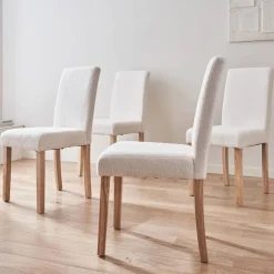 boucléstoel met houten poten (set van 4)