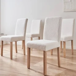 boucléstoel met houten poten (set van 4)