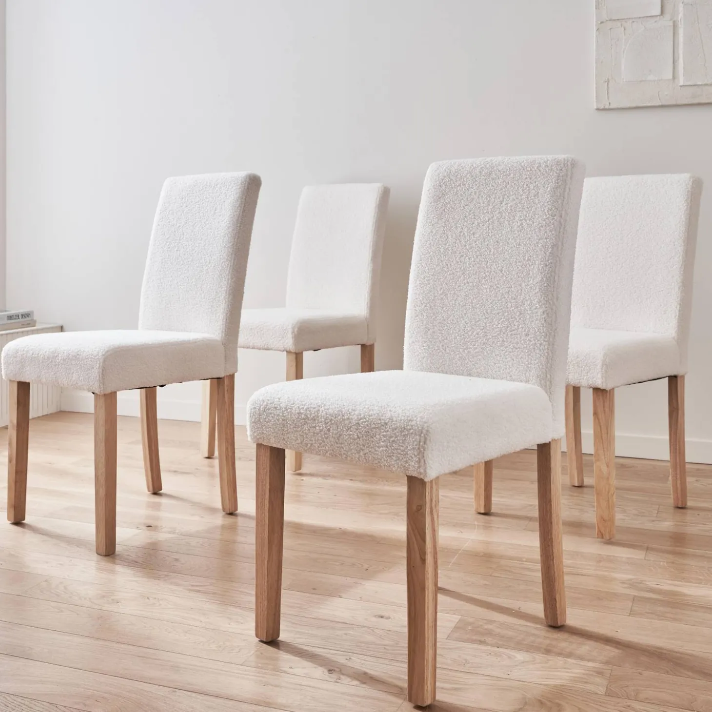 boucléstoel met houten poten (set van 4)