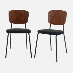Bouclé zitting en houten rugleuning stoelen (set van 2)