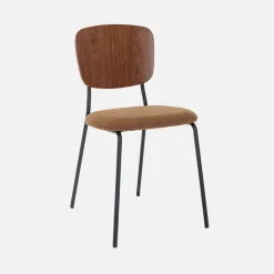 Bouclé zitting en houten rugleuning stoelen (set van 2)