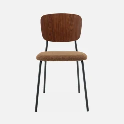 Bouclé zitting en houten rugleuning stoelen (set van 2)