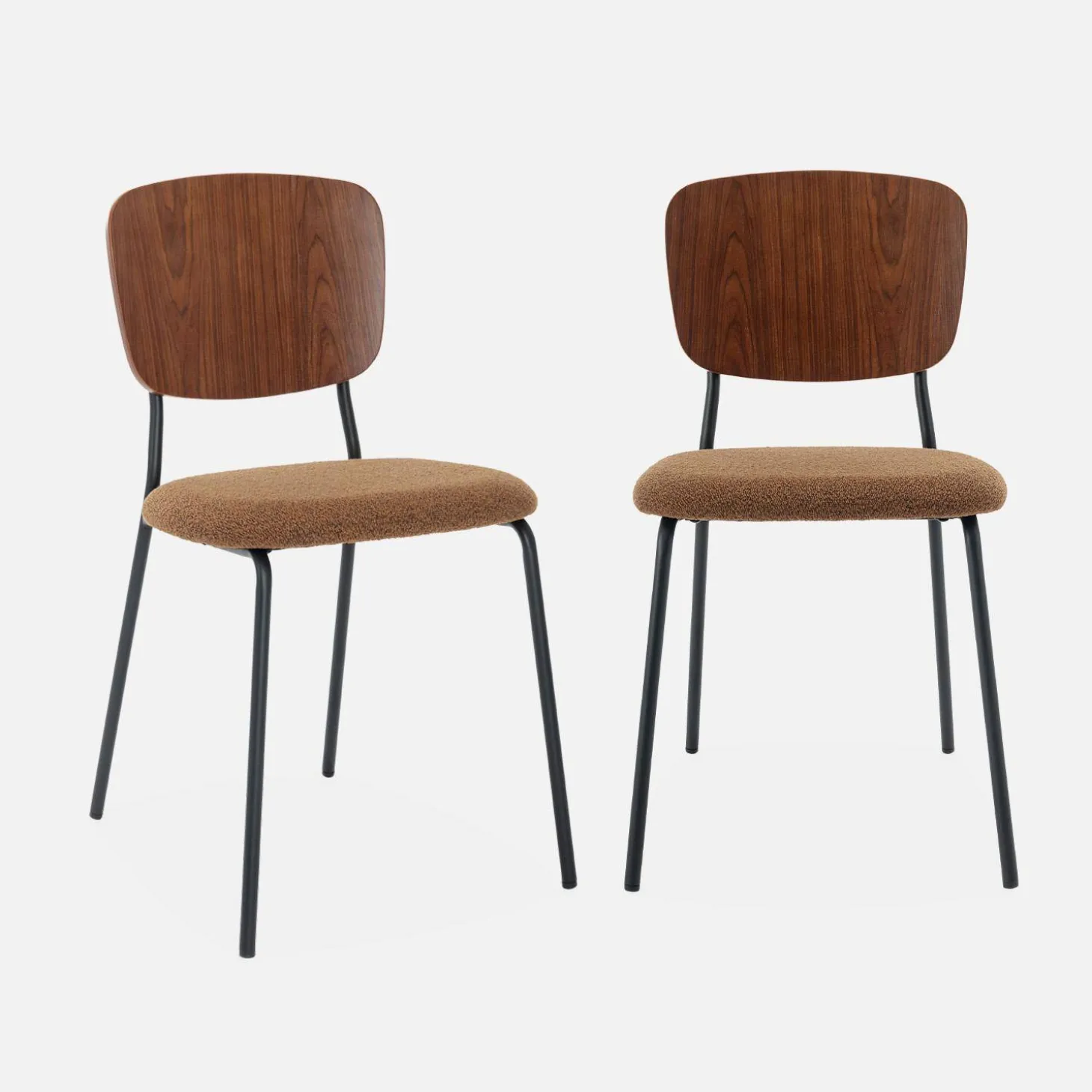 Bouclé zitting en houten rugleuning stoelen (set van 2)