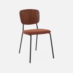 Bouclé zitting en houten rugleuning stoelen (set van 2)