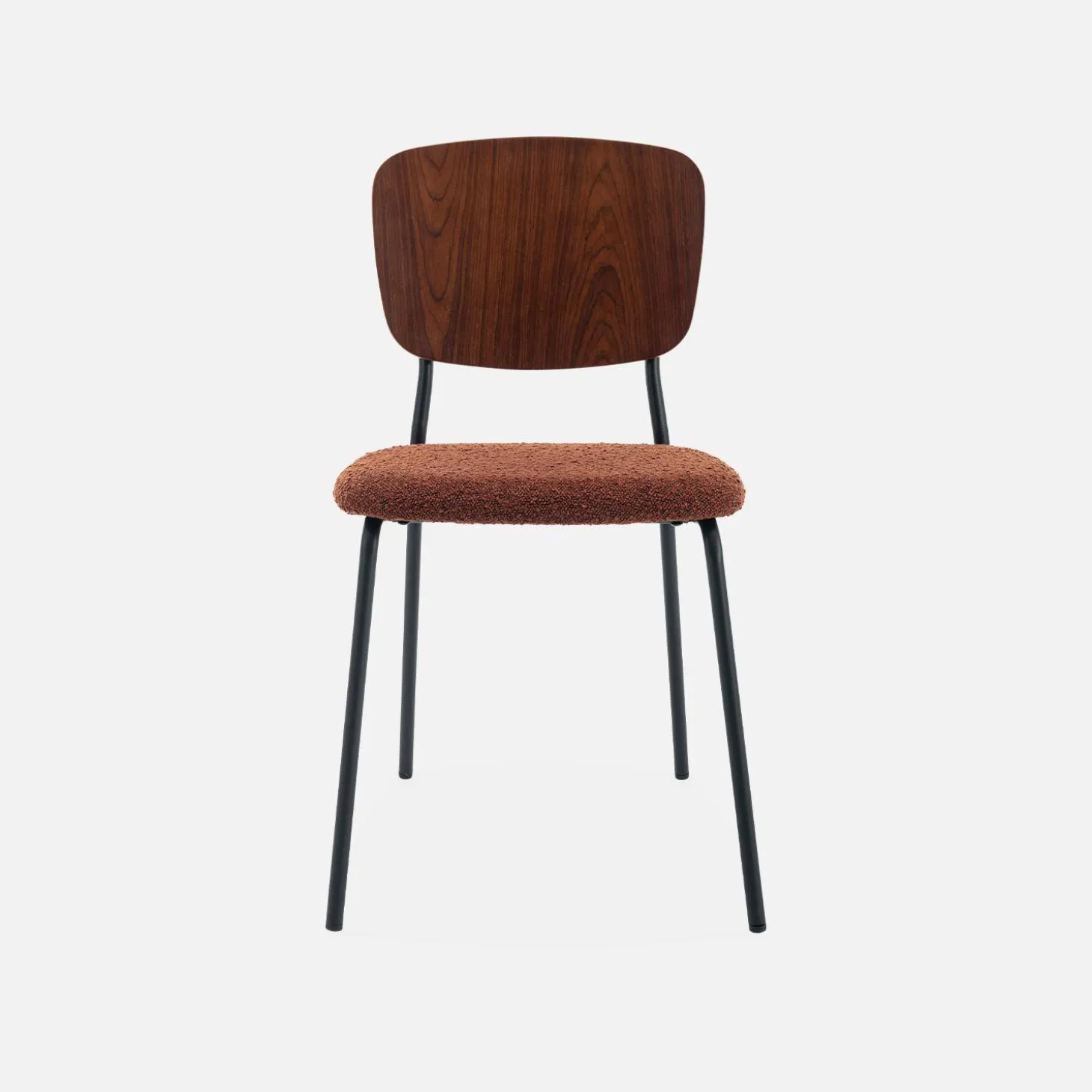 Bouclé zitting en houten rugleuning stoelen (set van 2)