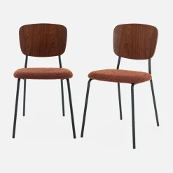Bouclé zitting en houten rugleuning stoelen (set van 2)
