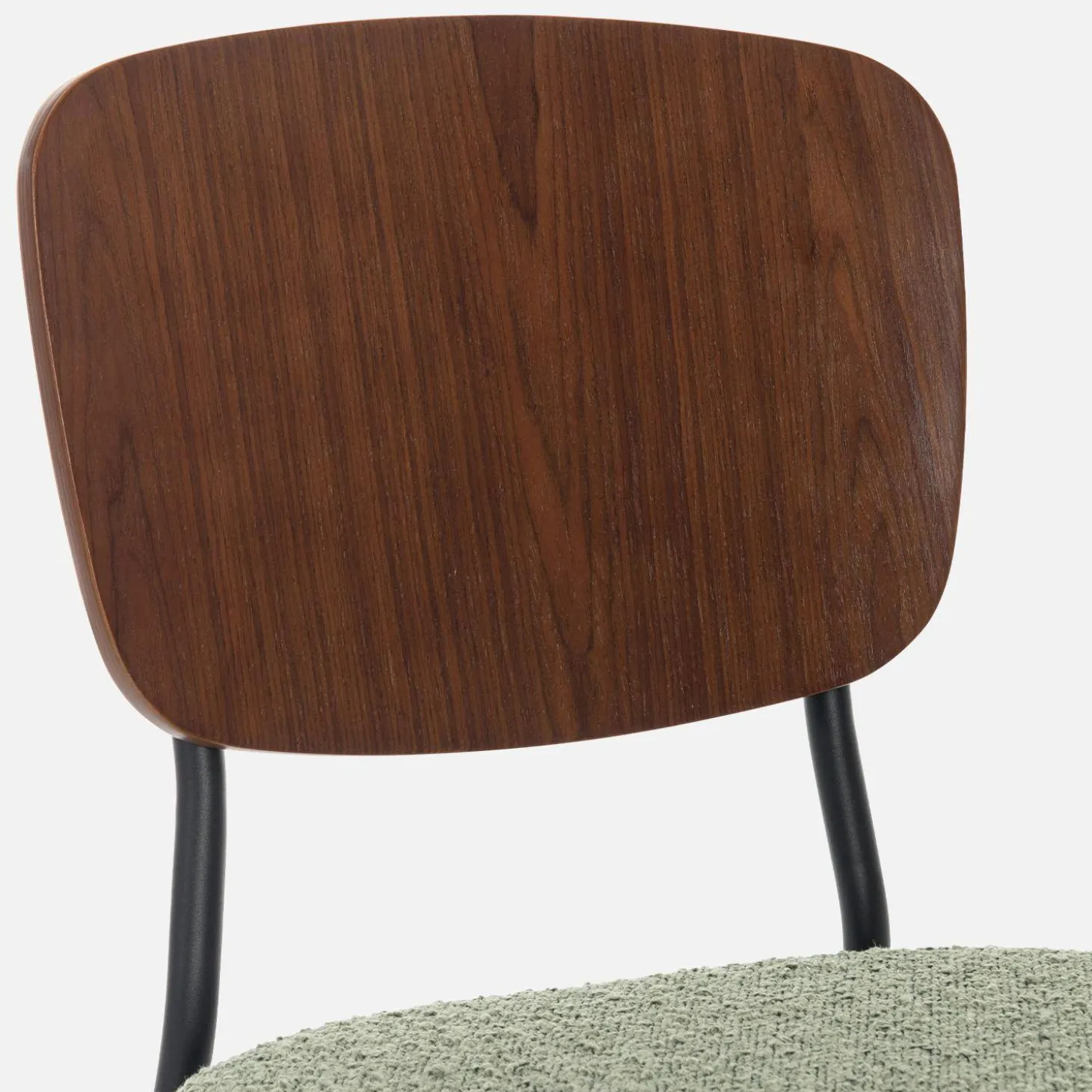 Bouclé zitting en houten rugleuning stoelen (set van 2)