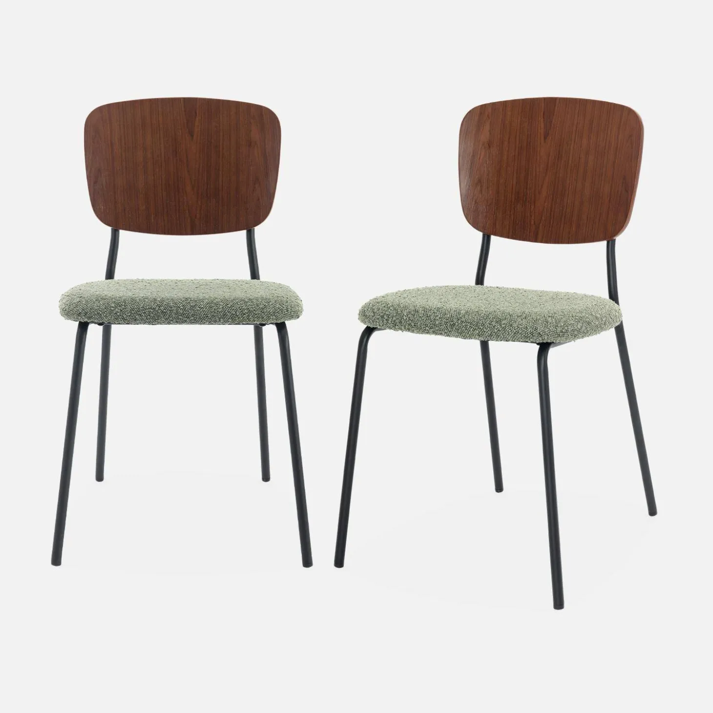 Bouclé zitting en houten rugleuning stoelen (set van 2)