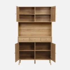 Buffetkast met 4 deuren 3 lades 1 open vak houtdecor en rotan 110cm