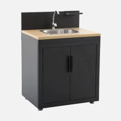 Buitenkeuken module gootsteen en 2 deuren staal en houtdecor L80cm