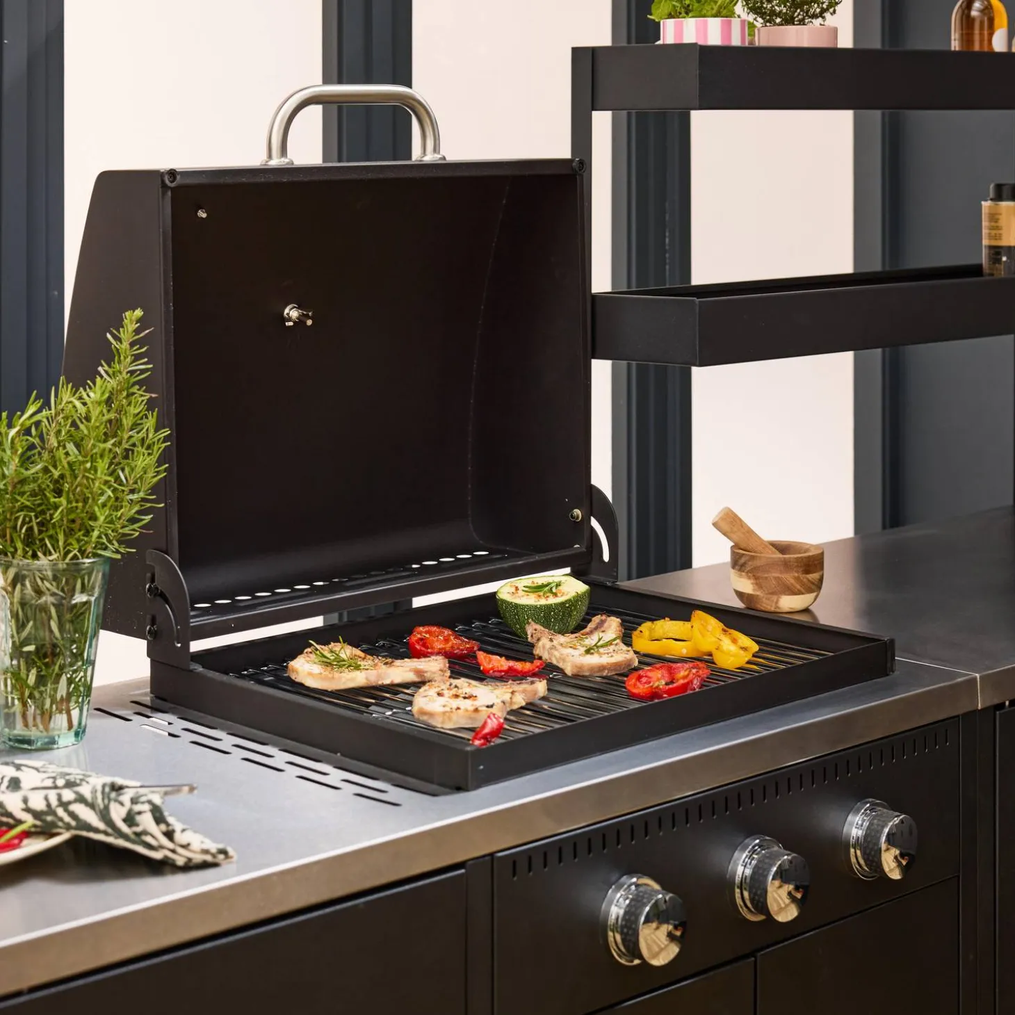 Buitenkeuken 6 modules incl. gasbarbecue staal