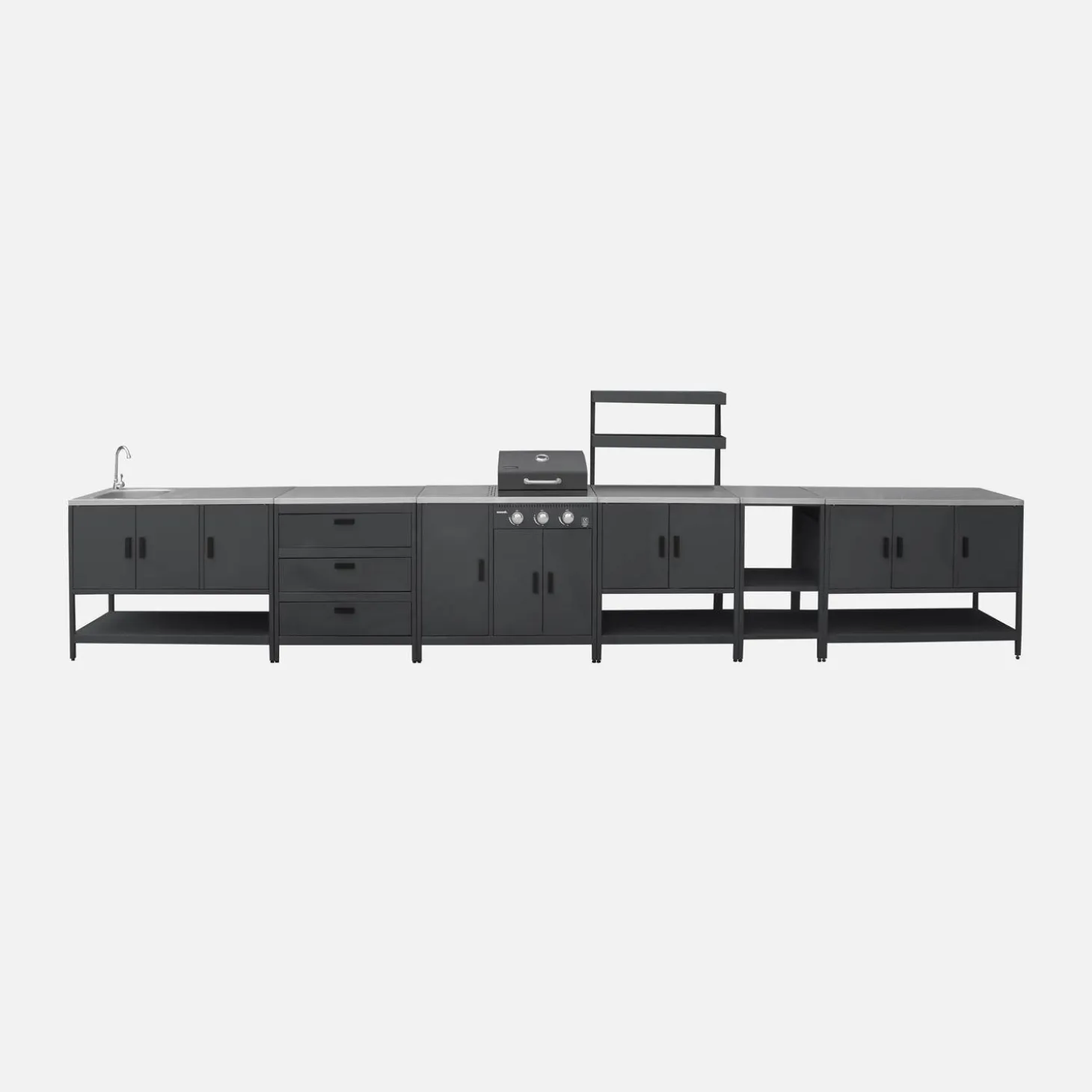 Buitenkeuken 6 modules incl. gasbarbecue staal