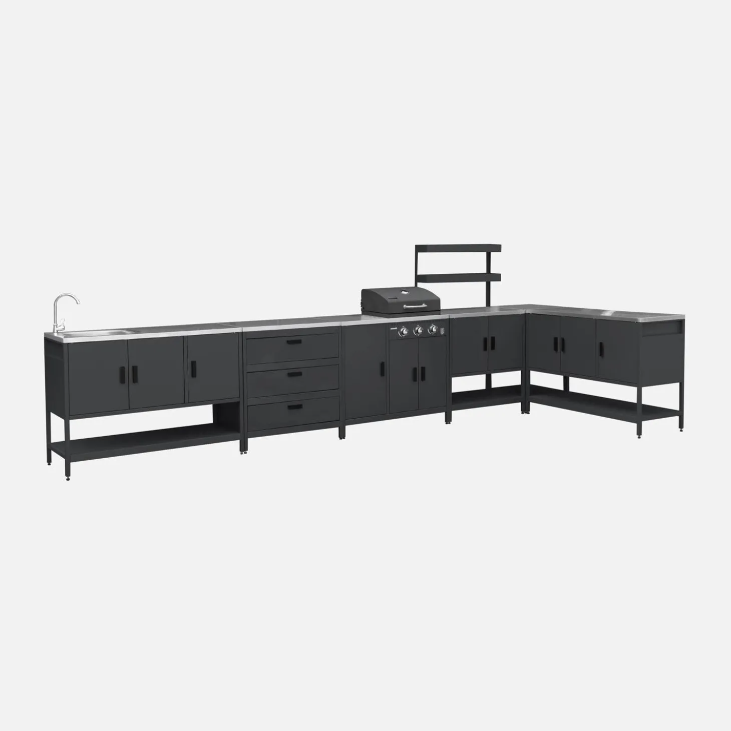 Buitenkeuken 6 modules incl. gasbarbecue staal