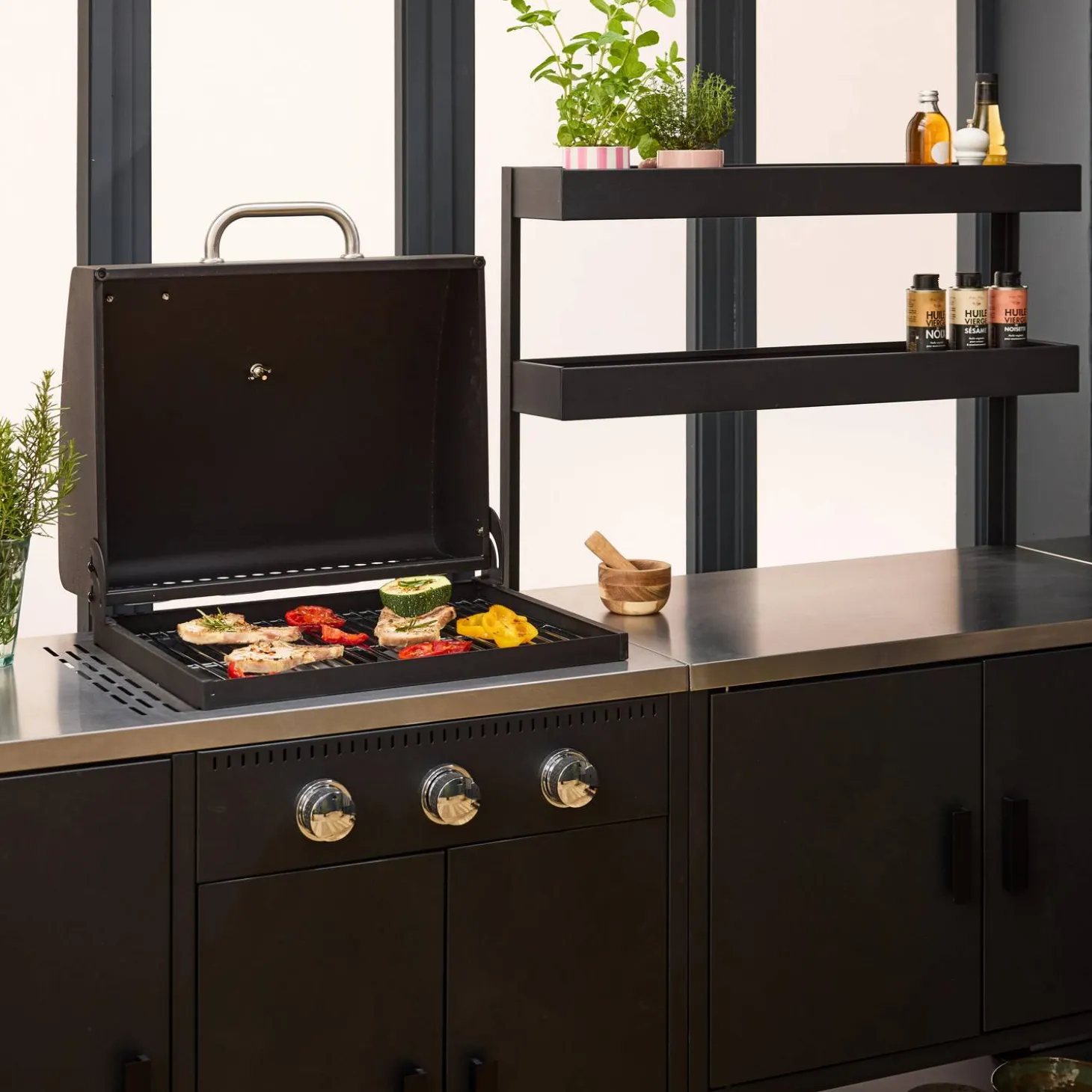 Buitenkeuken 6 modules incl. gasbarbecue staal