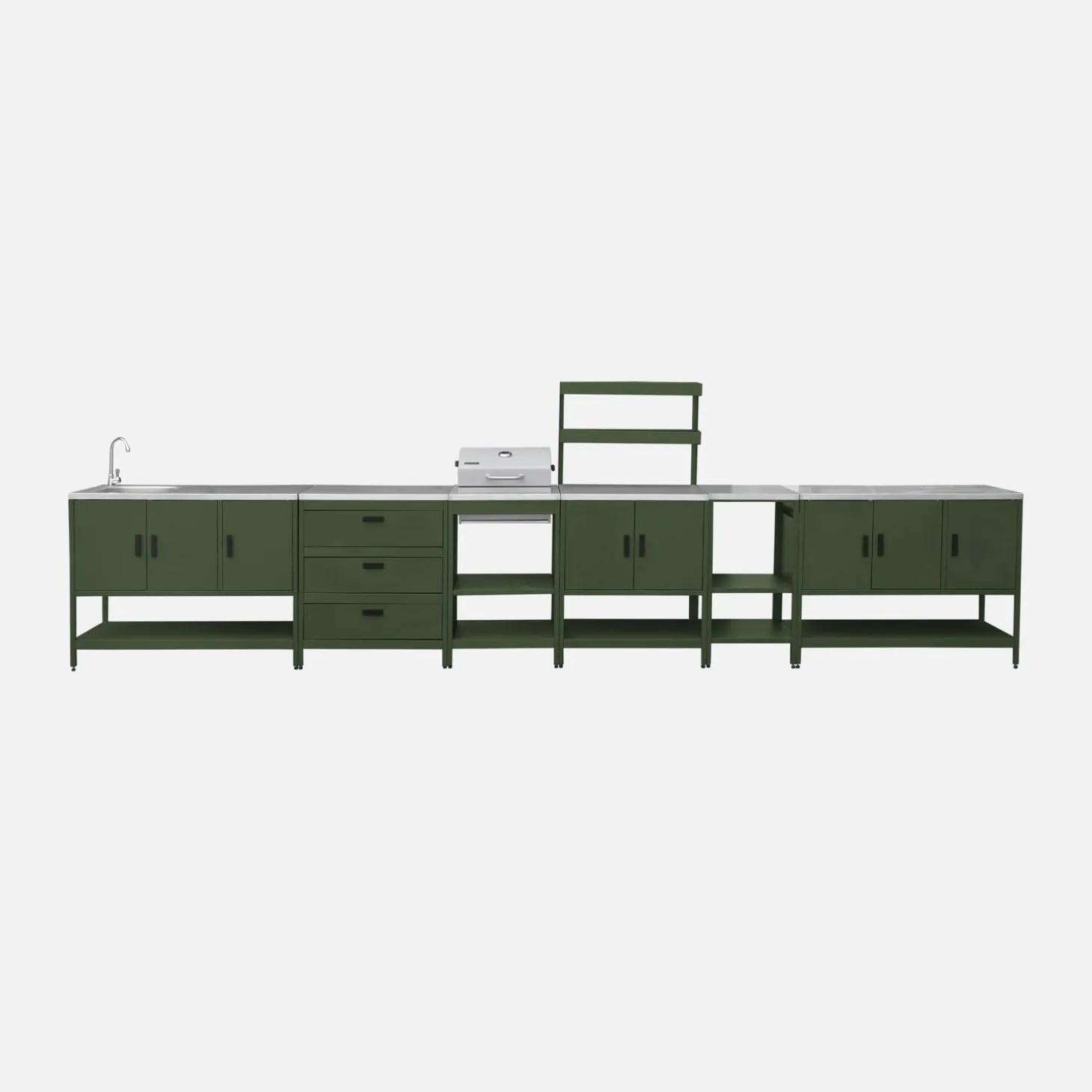 Buitenkeuken 6 modules incl. houtskoolbarbecue staal