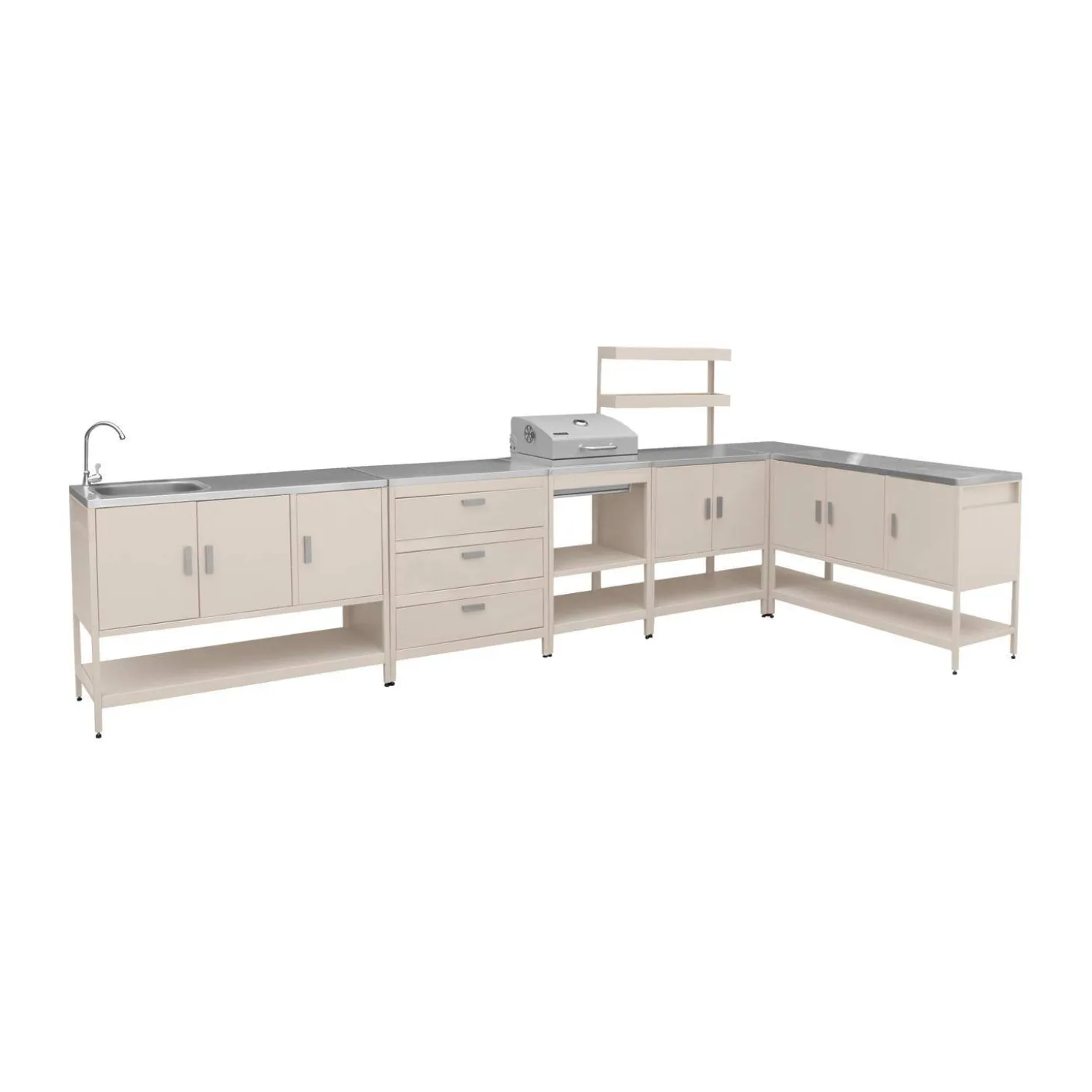 Buitenkeuken 6 modules incl. houtskoolbarbecue staal