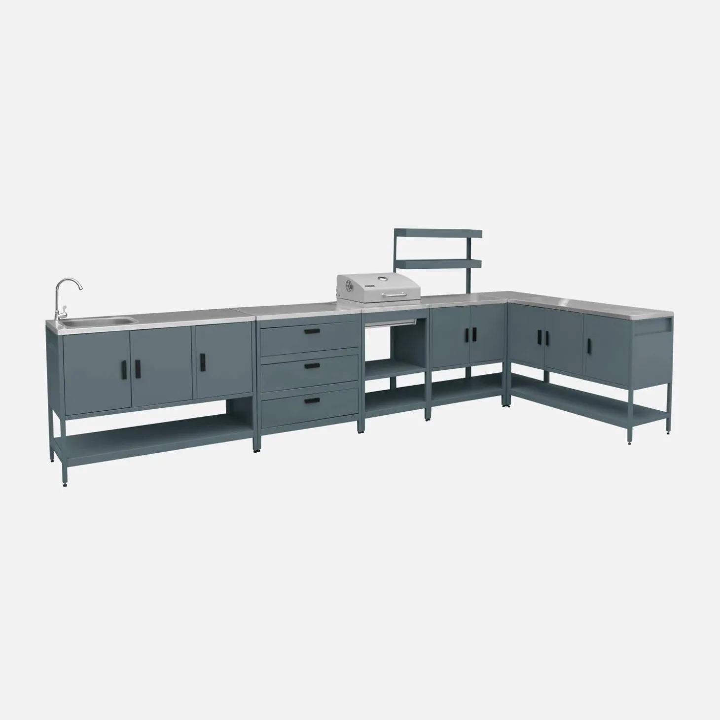 Buitenkeuken 6 modules incl. houtskoolbarbecue staal