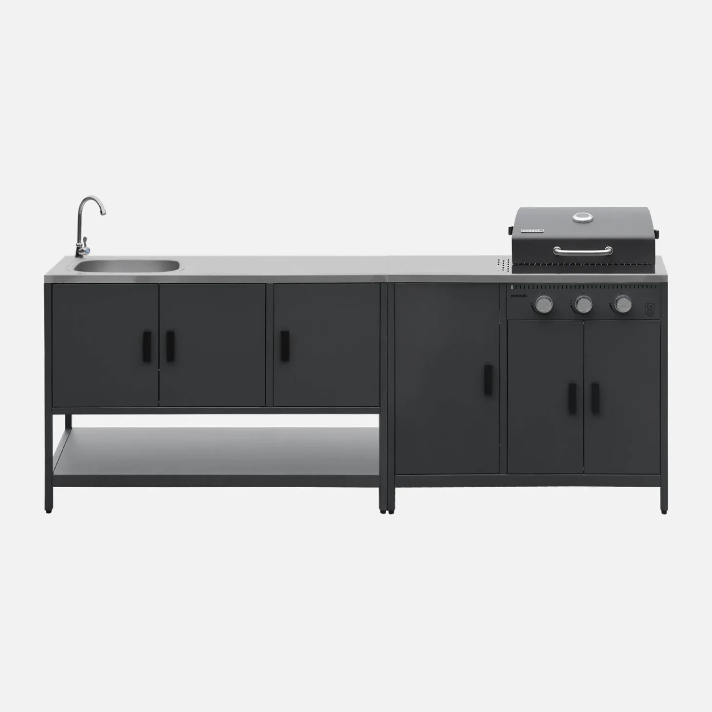Buitenkeuken 2 modules met gasbarbecue en gootsteen staal