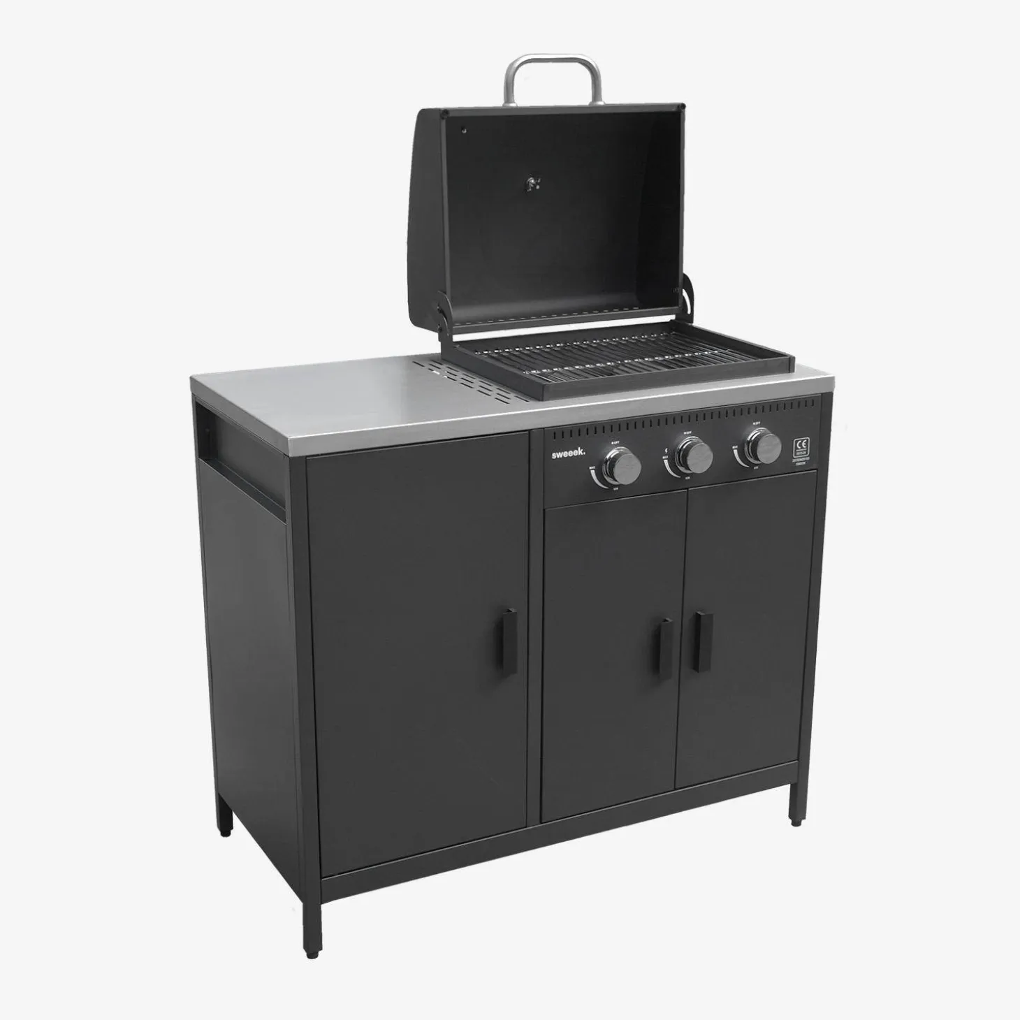 Buitenkeuken 2 modules met gasbarbecue en gootsteen staal