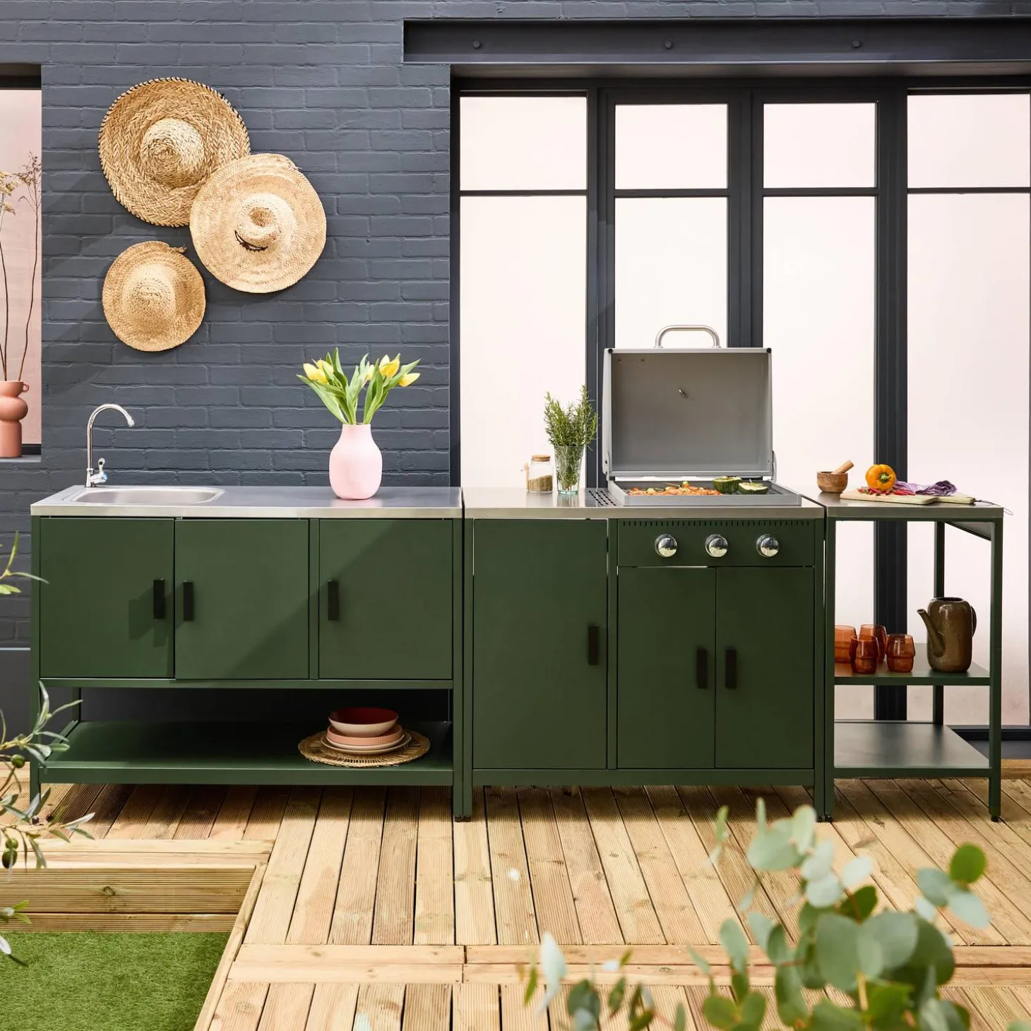 Buitenkeuken 3 modules met gasbarbecue staal