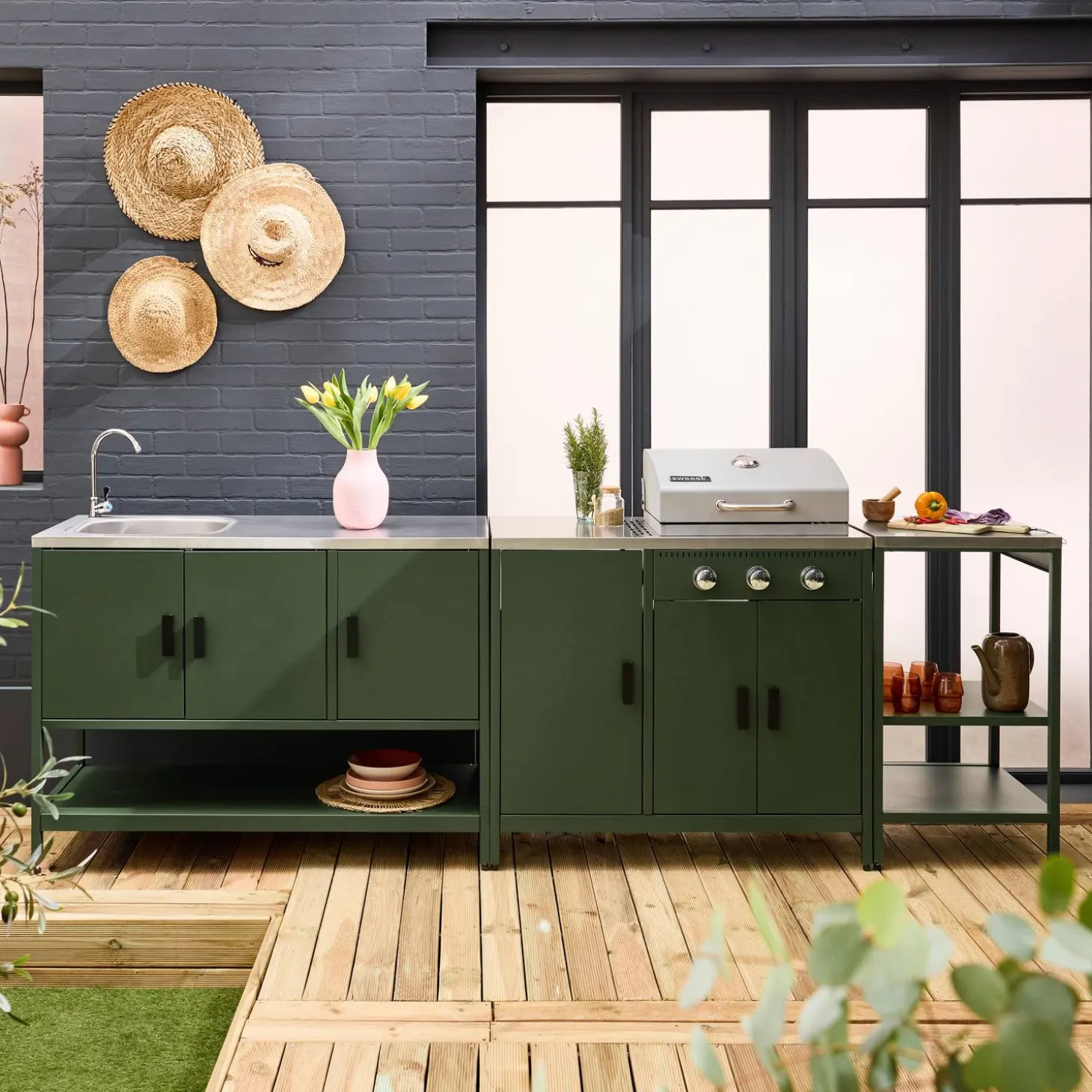 Buitenkeuken 3 modules met gasbarbecue staal