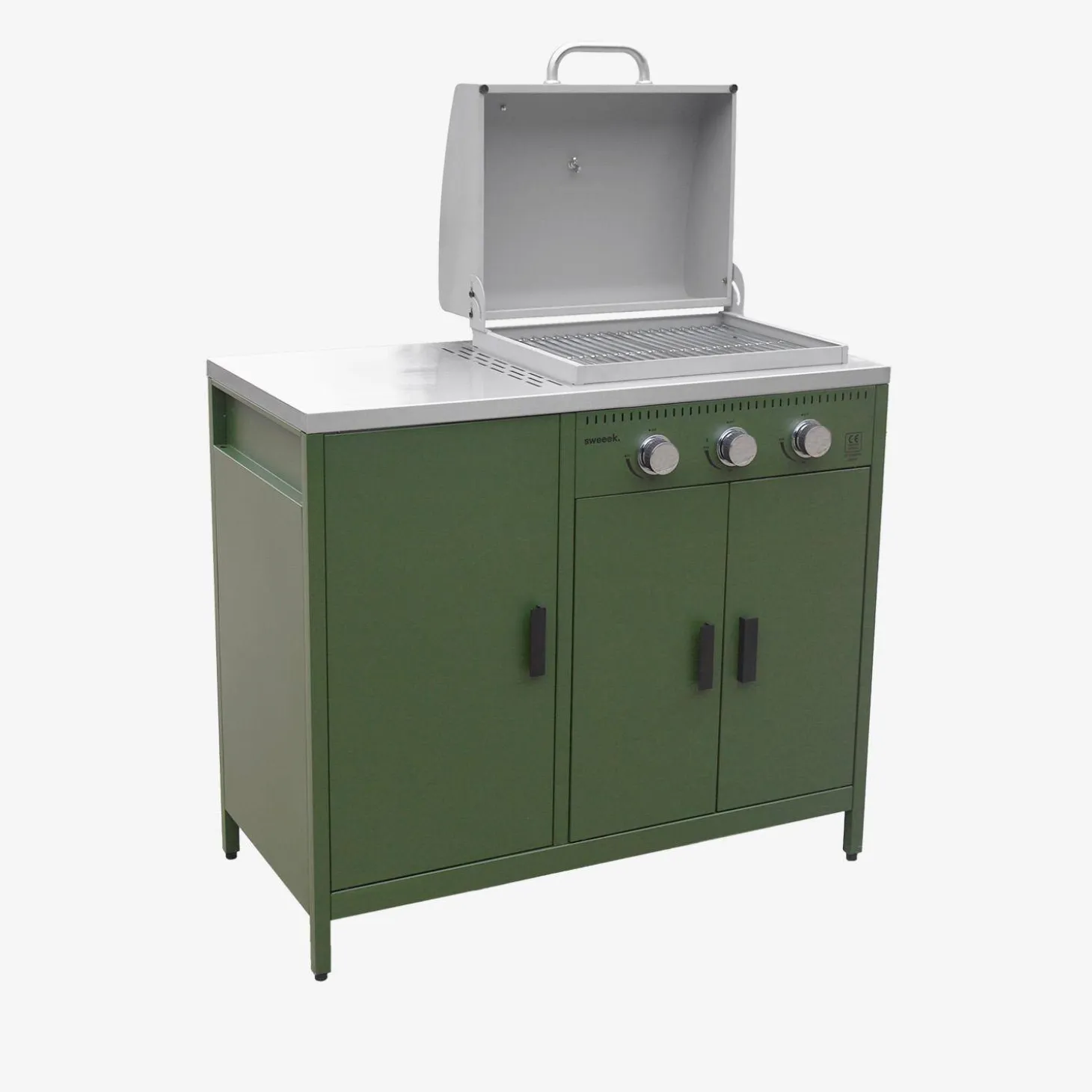 Buitenkeuken 2 modules met gasbarbecue en gootsteen staal
