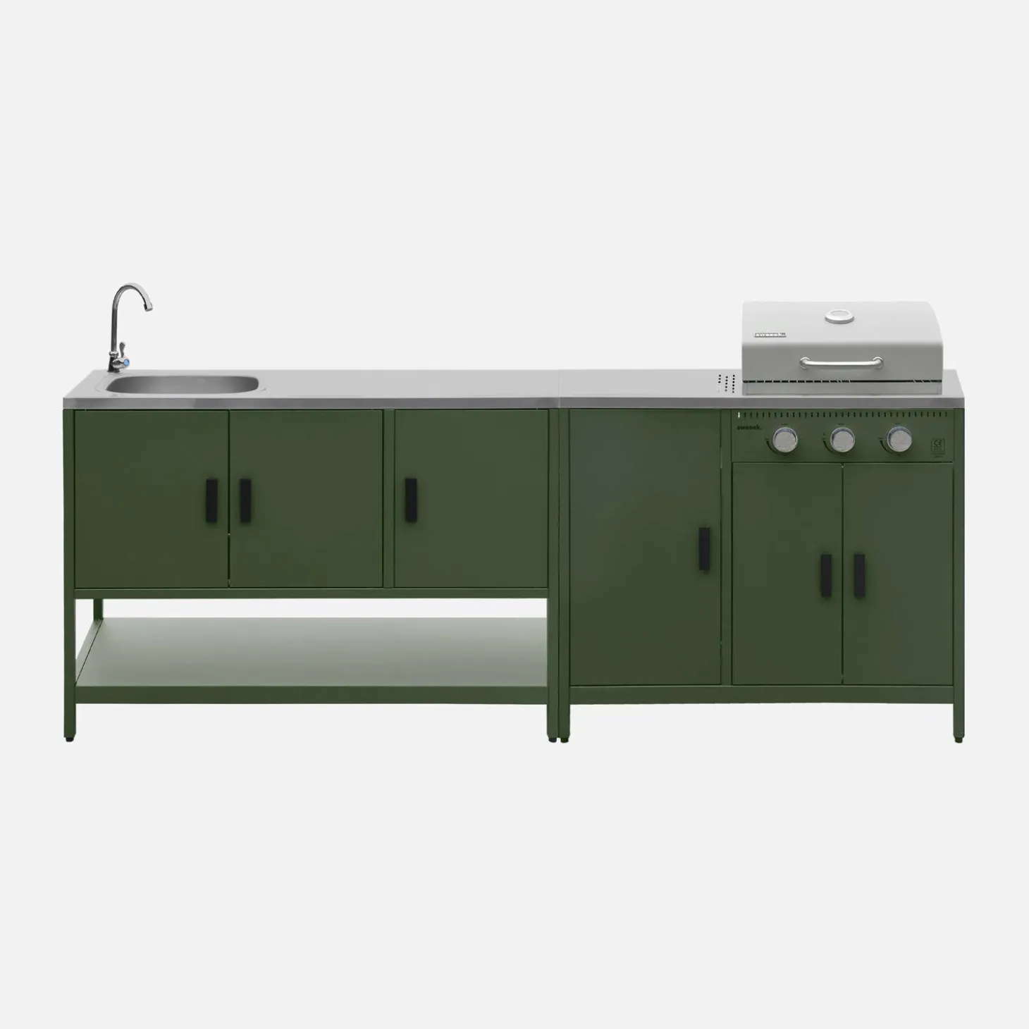 Buitenkeuken 2 modules met gasbarbecue en gootsteen staal