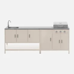 Buitenkeuken 2 modules met gasbarbecue en gootsteen staal