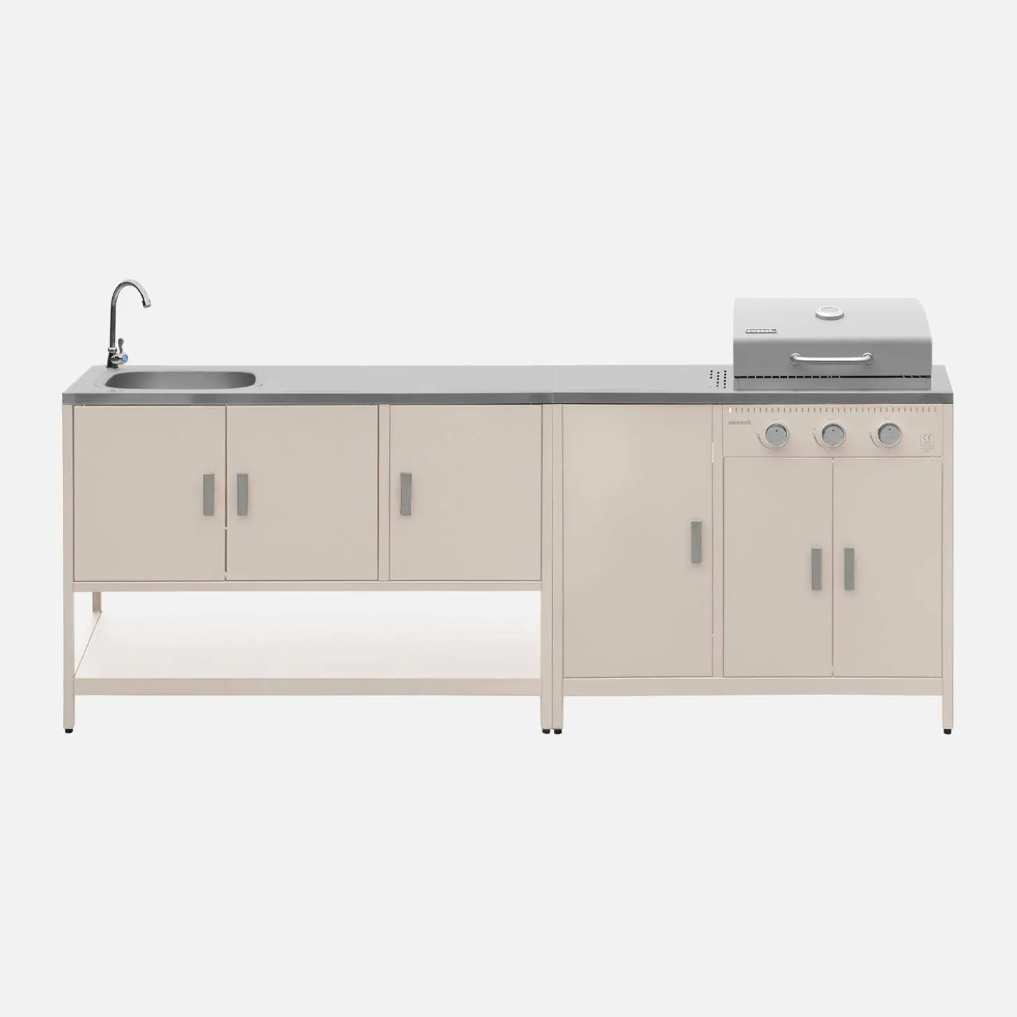 Buitenkeuken 2 modules met gasbarbecue en gootsteen staal