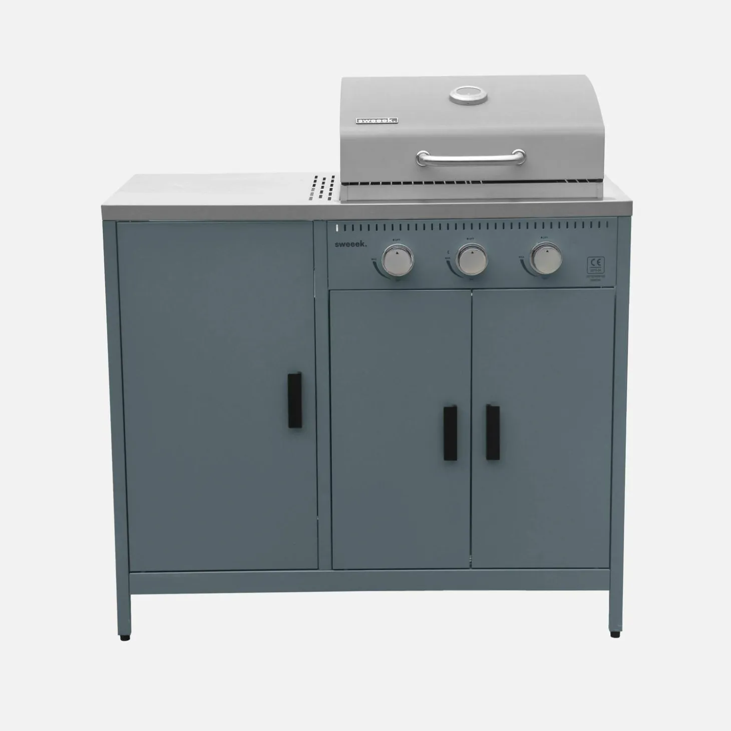 Buitenkeuken 2 modules met gasbarbecue en gootsteen staal