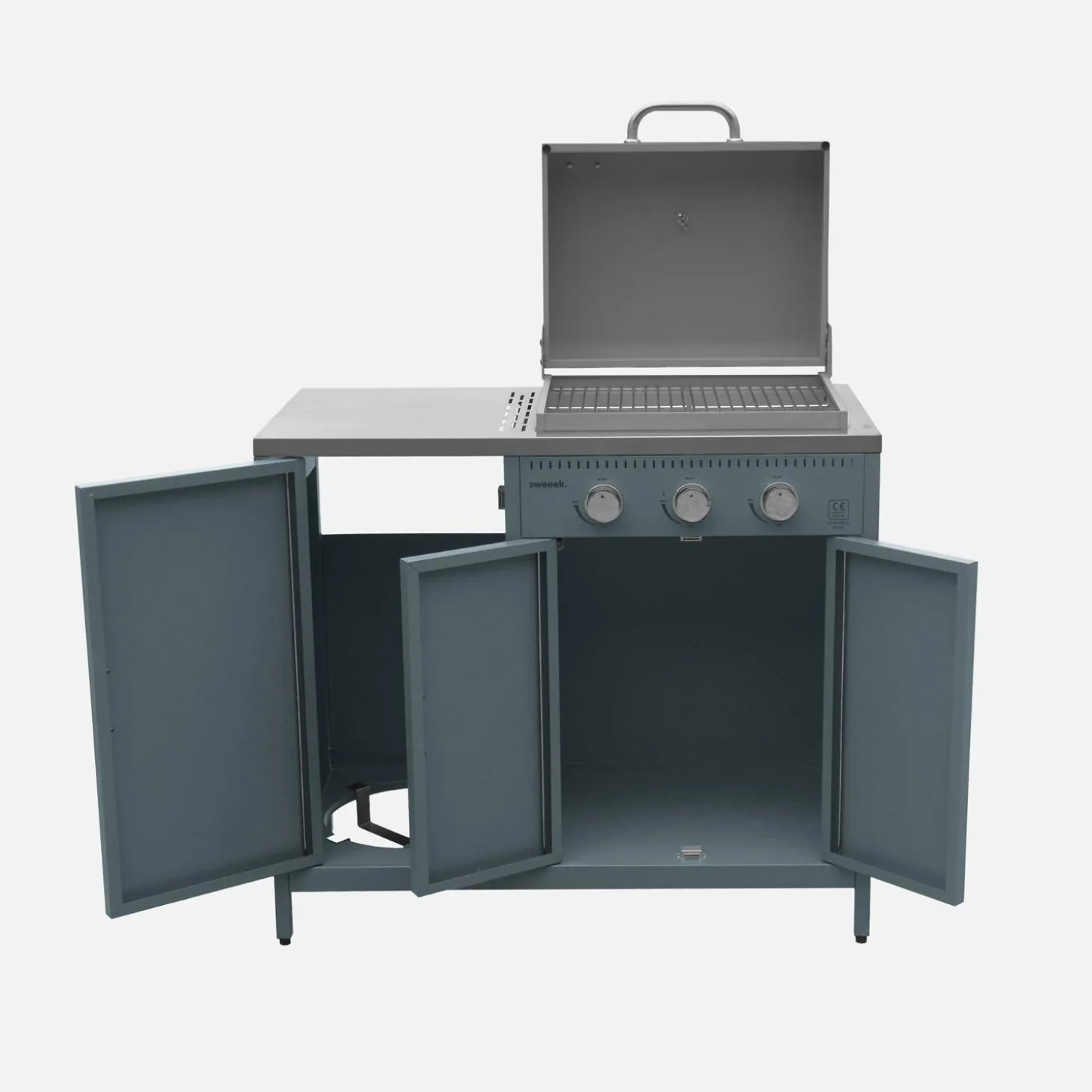 Buitenkeuken 2 modules met gasbarbecue en gootsteen staal