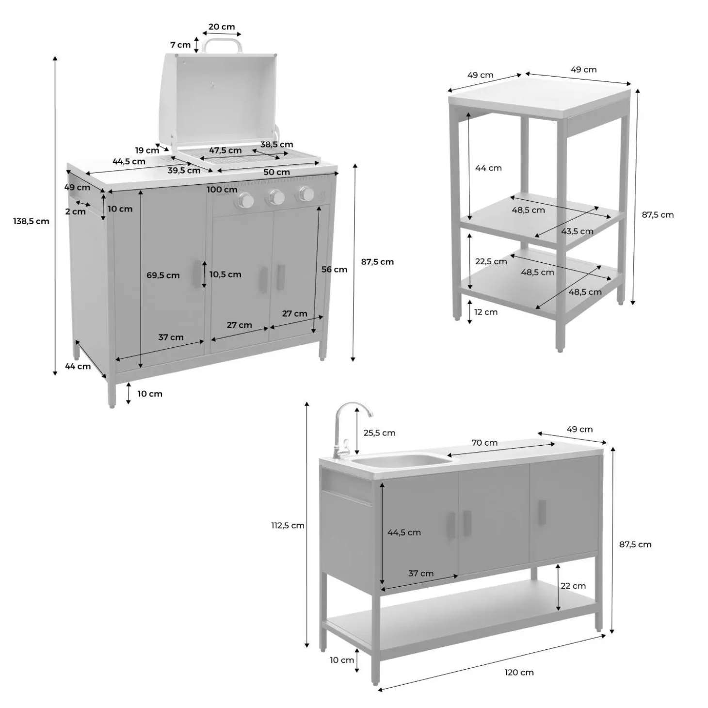 Buitenkeuken 3 modules met gasbarbecue staal
