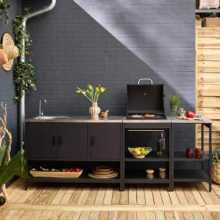 Buitenkeuken 3 modules met houtskoolbarbecue staal