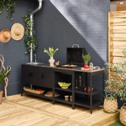 Buitenkeuken 3 modules met houtskoolbarbecue staal