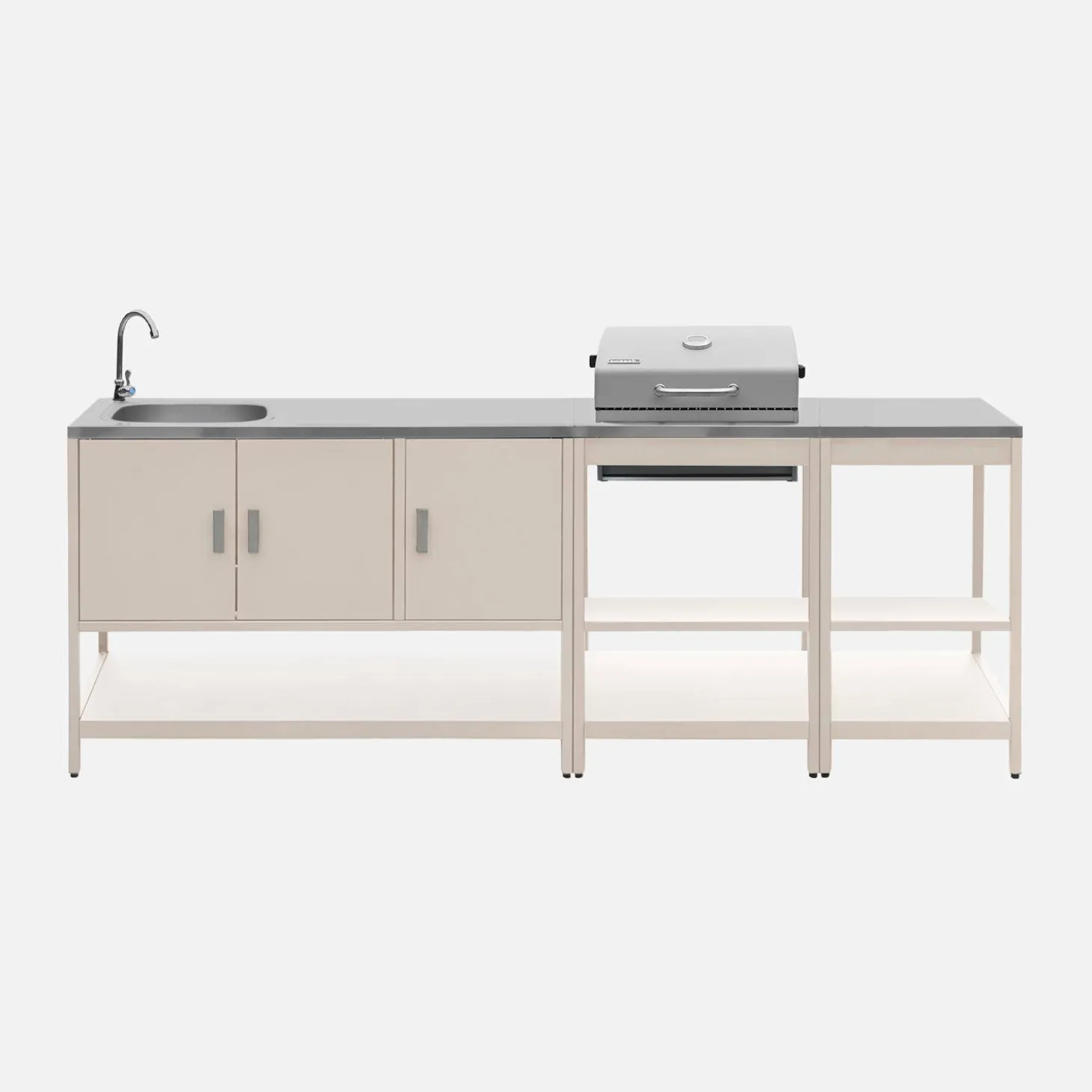 Buitenkeuken 3 modules met houtskoolbarbecue staal