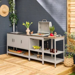 Buitenkeuken 3 modules met houtskoolbarbecue staal