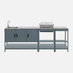 Buitenkeuken 3 modules met houtskoolbarbecue staal