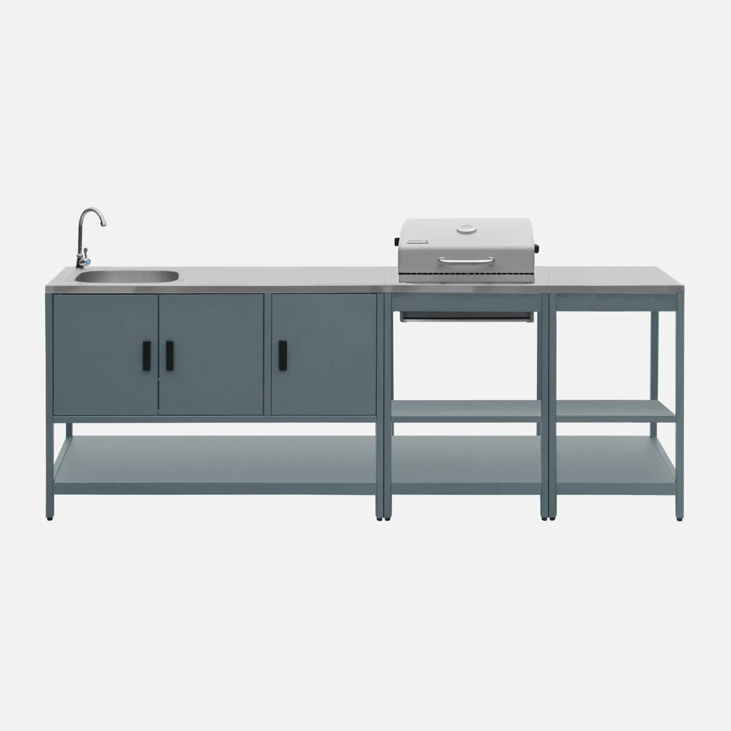 Buitenkeuken 3 modules met houtskoolbarbecue staal