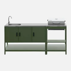 Buitenkeuken 2 modules met houtskoolbarbecue en gootsteen staal