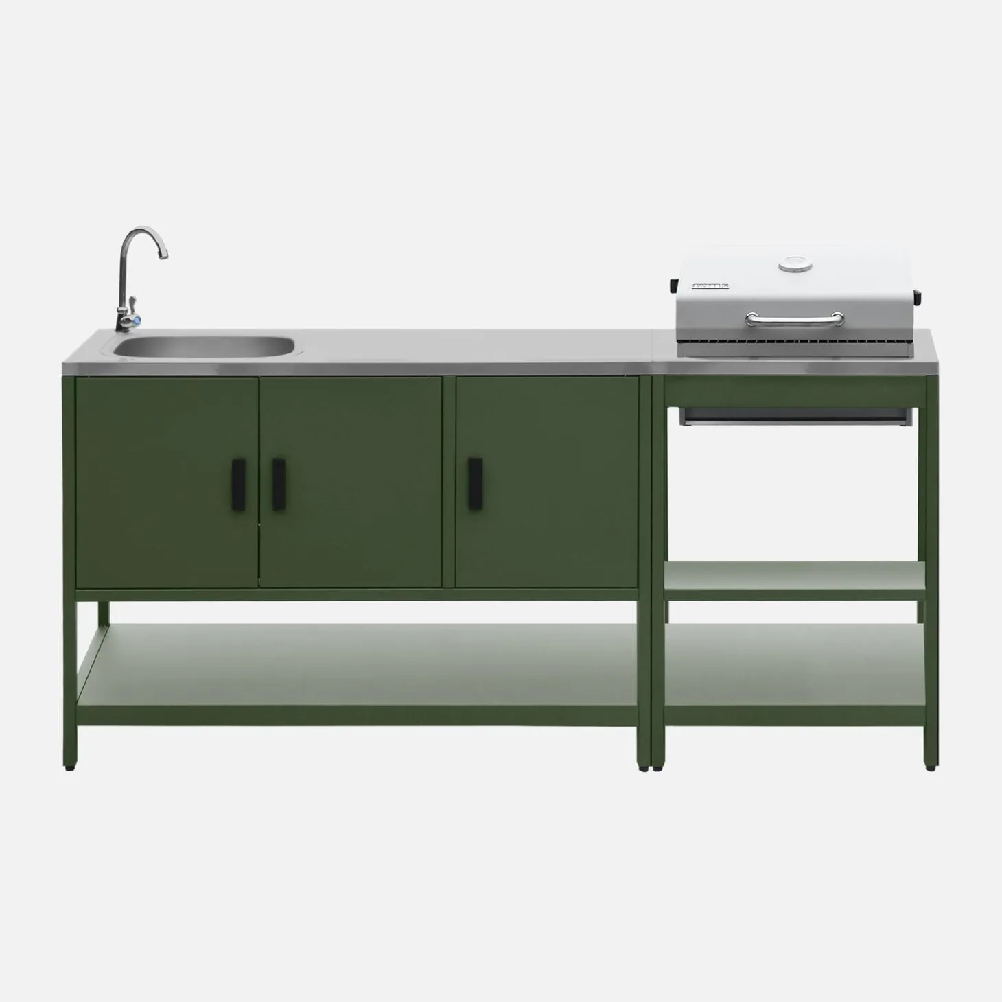Buitenkeuken 2 modules met houtskoolbarbecue en gootsteen staal