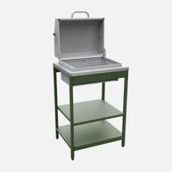Buitenkeuken 2 modules met houtskoolbarbecue en gootsteen staal