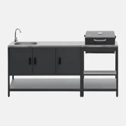 Buitenkeuken 2 modules met houtskoolbarbecue en gootsteen staal