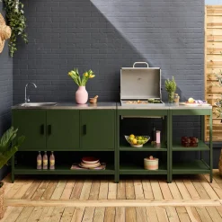 Buitenkeuken 3 modules met houtskoolbarbecue staal