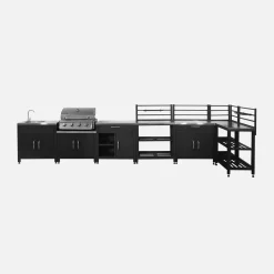 Buitenkeuken 7 modules roestvrij staal met gasbarbecue + hoes